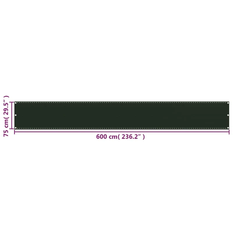 Écran de balcon brise pare vue protection confidentialité 75 x 600 cm PEHD vert foncé 02_0010443