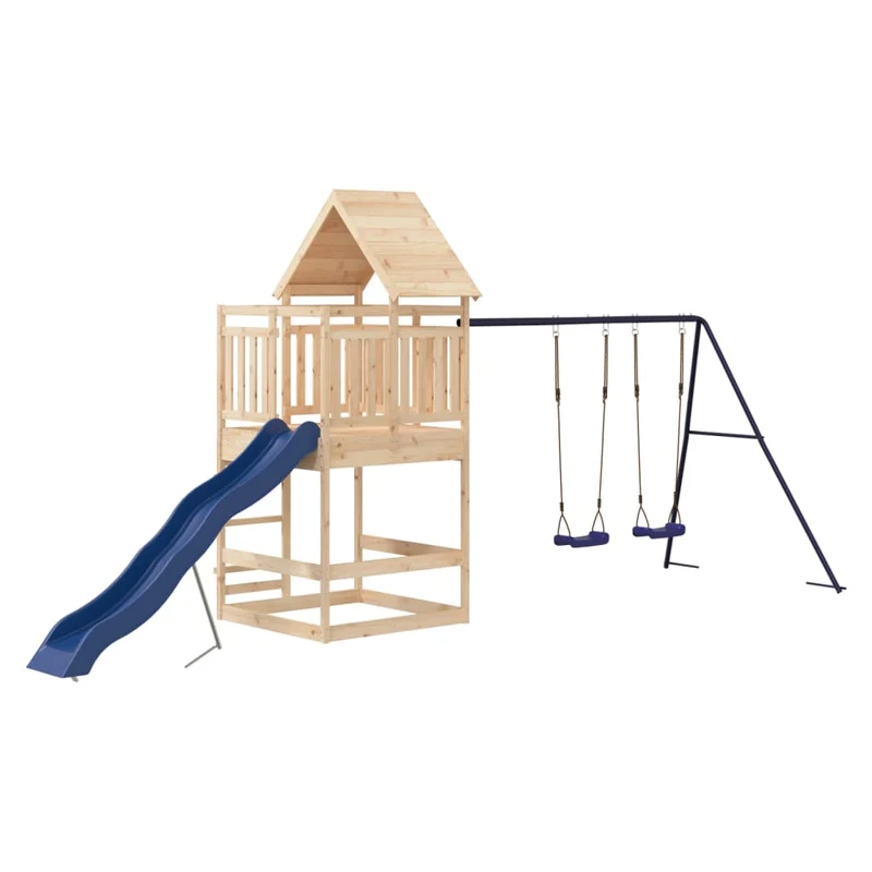 Aire de jeux d'extérieur balançoires toboggan portiques robuste jeux jardin 553 x 206 x 264 cm bois de pin massif 02_0004942