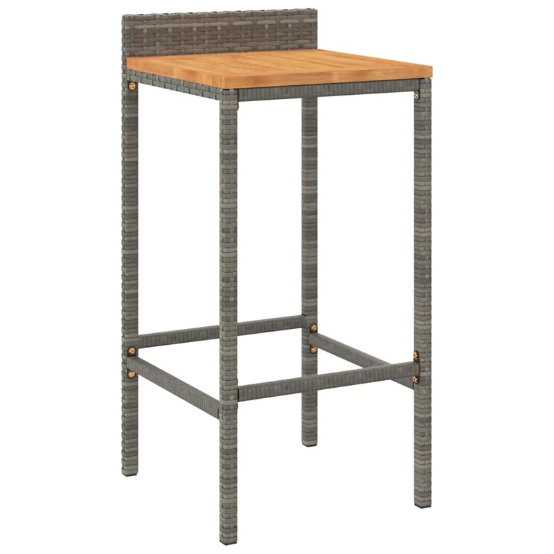 Ensemble de bar de jardin meuble extérieur terrasse 5 pièces gris poly rotin/bois massif acacia 02_0013482