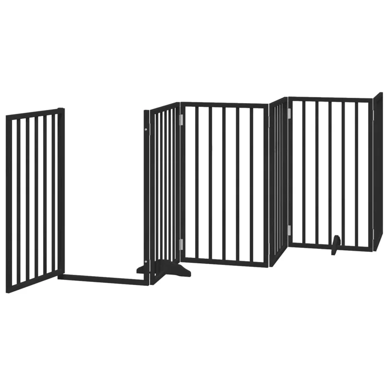 Barrière de sécurité pour chien animaux de compagnie porte pliable 12 panneaux bois peuplier noir 02_0023180