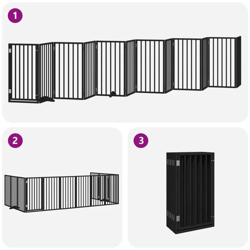Barrière de sécurité pour chien animaux de compagnie porte pliable 12 panneaux bois peuplier noir 02_0023180