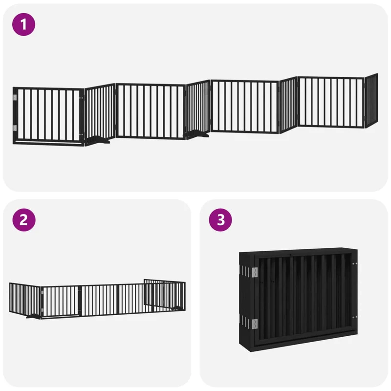 Barrière de sécurité pour chien animaux de compagnie porte pliable 8 panneaux bois peuplier noir 02_0023255