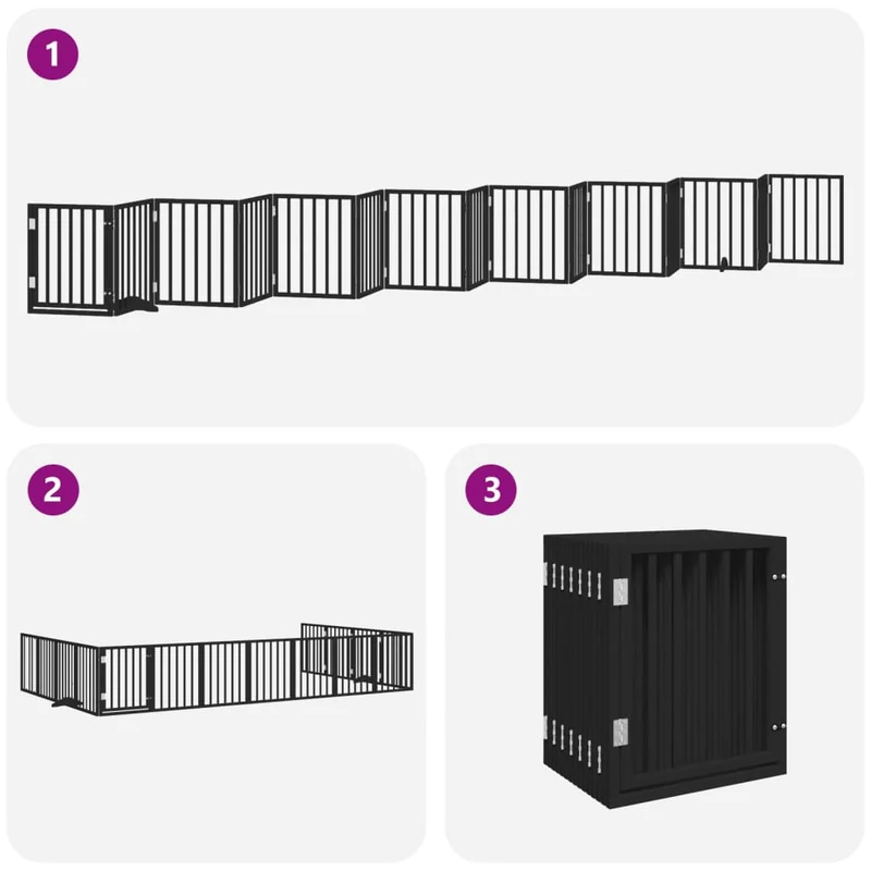 Barrière de sécurité pour chien animaux de compagnie porte pliable 15panneaux bois peuplier noir 02_0023220