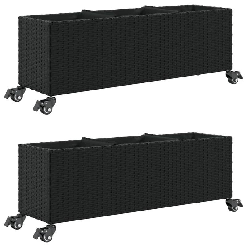 Jardinière bac lit surélevé plantes fleurs jardin terrasses et roulettes lot de 2 107 x 32 x 38 cm résine tressée noir 02_0038908