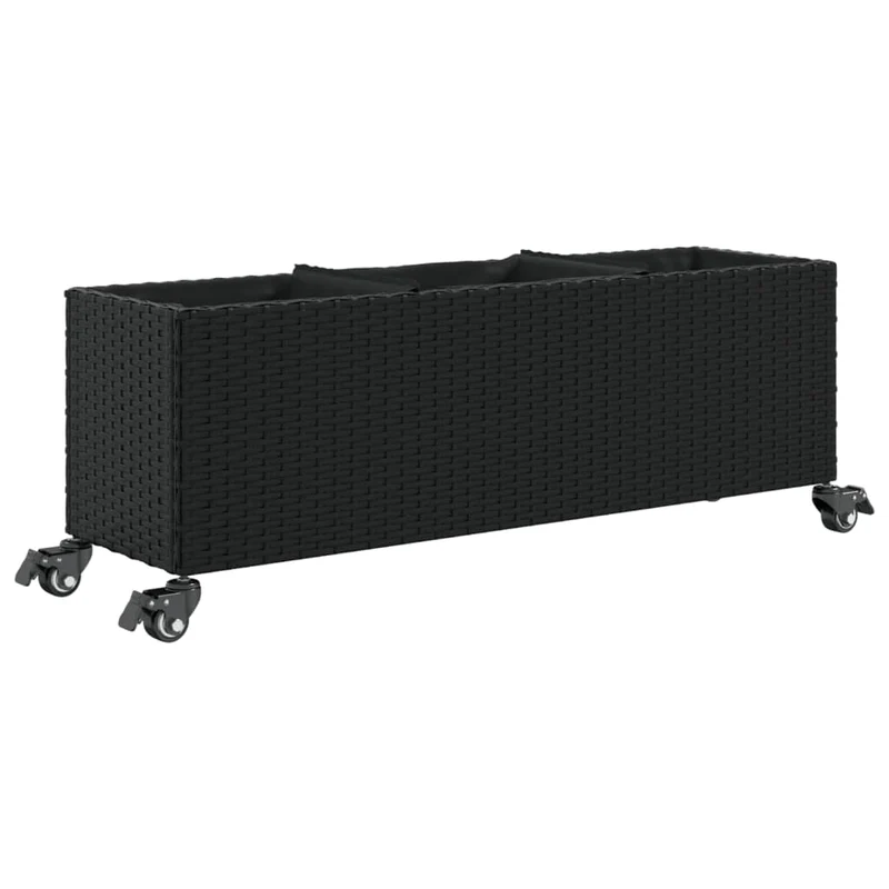 Jardinière bac lit surélevé plantes fleurs jardin terrasses et roulettes lot de 2 107 x 32 x 38 cm résine tressée noir 02_0038908