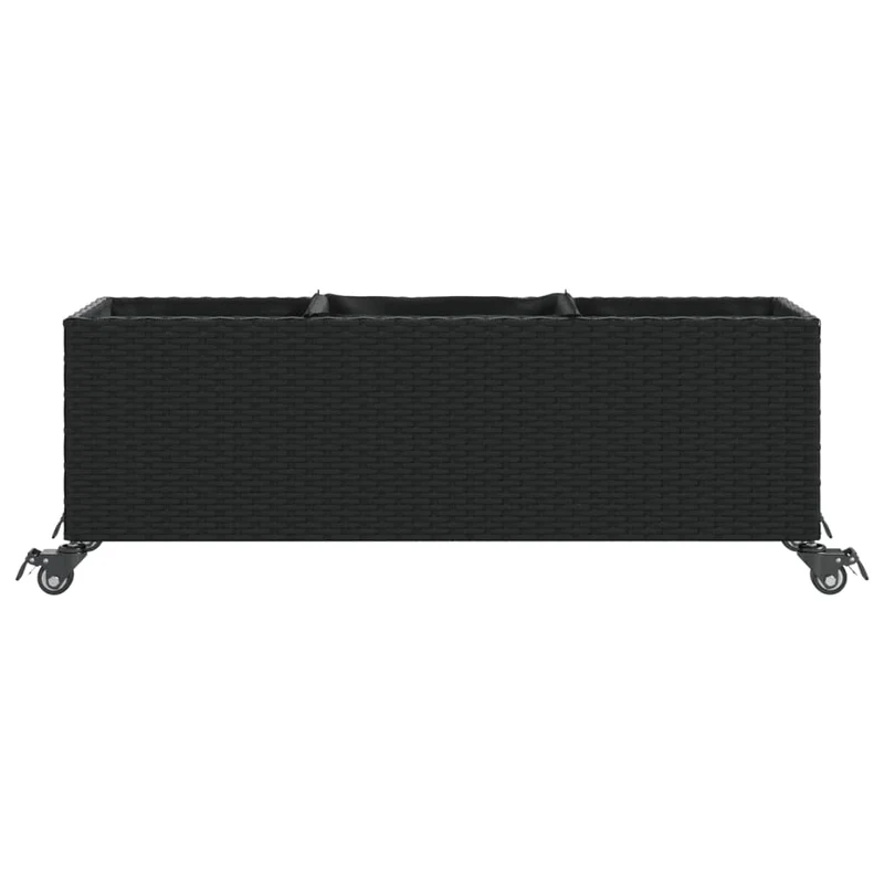 Jardinière bac lit surélevé plantes fleurs jardin terrasses et roulettes lot de 2 107 x 32 x 38 cm résine tressée noir 02_0038908