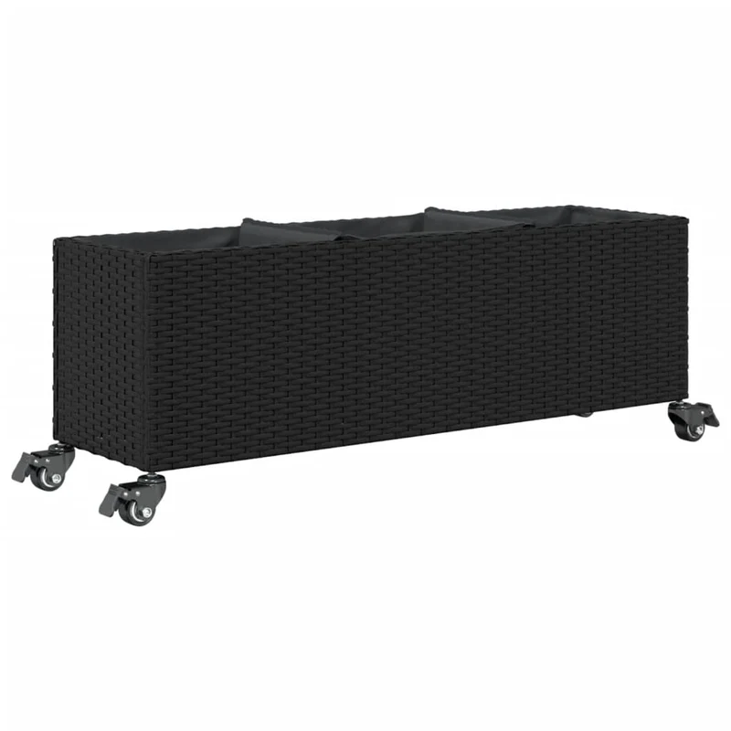 Jardinière bac lit surélevé plantes fleurs jardin terrasses et roulettes lot de 2 107 x 32 x 38 cm résine tressée noir 02_0038908