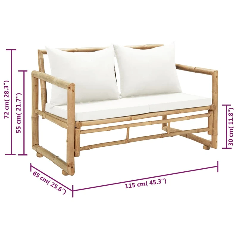 Canapé de jardin à 2 places avec coussins 115 x 65 x 72 cm bambou 02_0011856