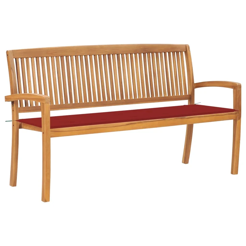 Banc de jardin meuble de patio d'extérieur terrasse empilable et coussin 159 cm bois de teck massif 02_0011696