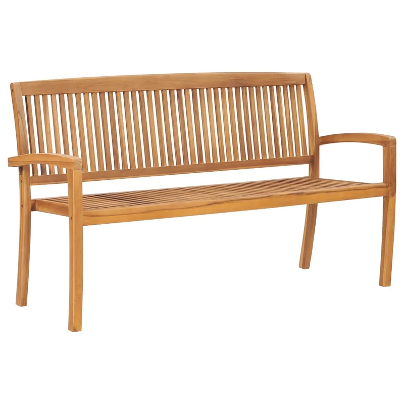 Banc de jardin meuble de patio d'extérieur terrasse empilable et coussin 159 cm bois de teck massif 02_0011696