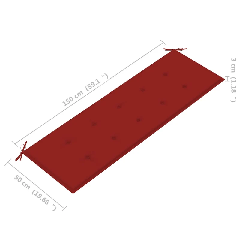 Banc de jardin meuble de patio d'extérieur terrasse empilable et coussin 159 cm bois de teck massif 02_0011696