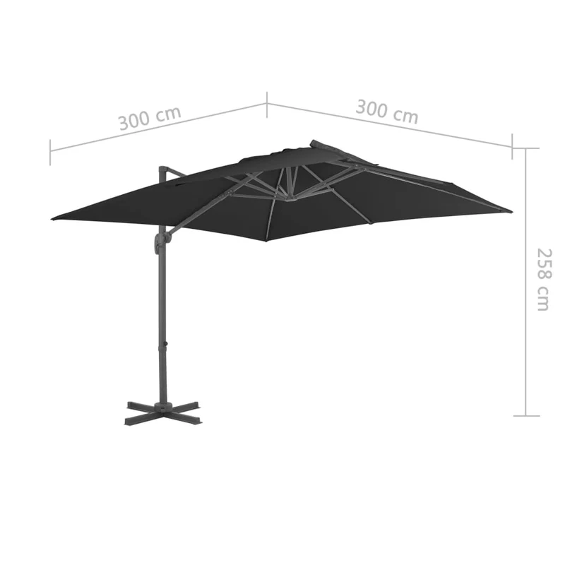 Parasol meuble de jardin en porte-à-faux mât en aluminium 300 x 300 cm anthracite 02_0008643