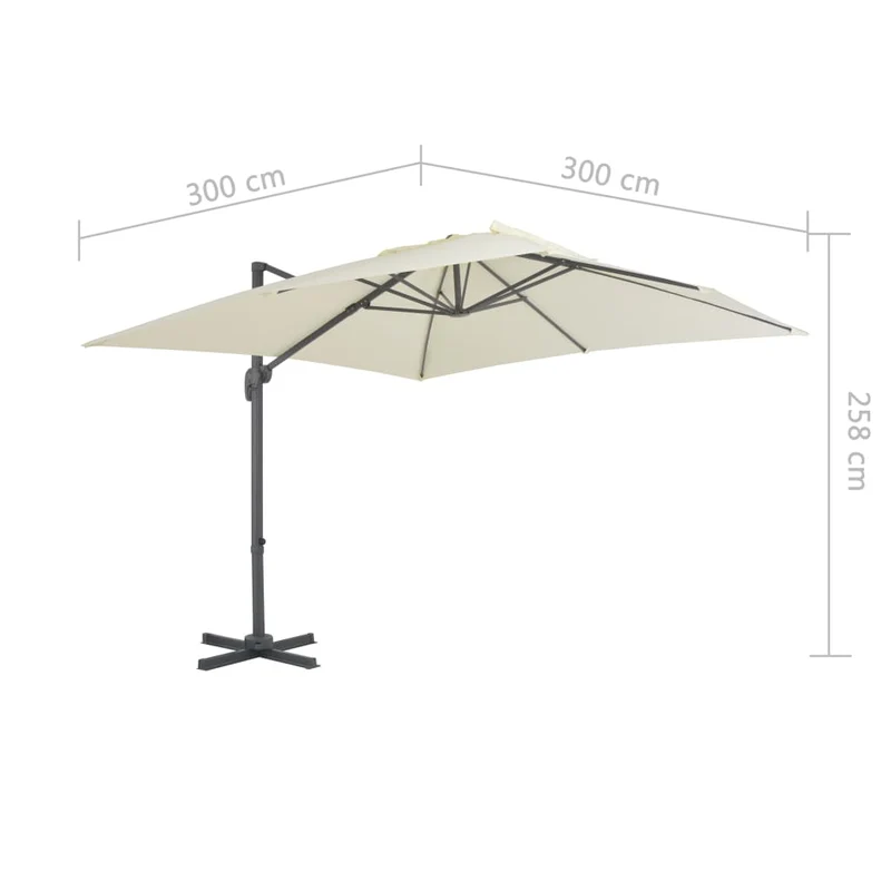 Parasol meuble de jardin en porte-à-faux avec mât en aluminium 300 x 300 cm sable 02_0008615
