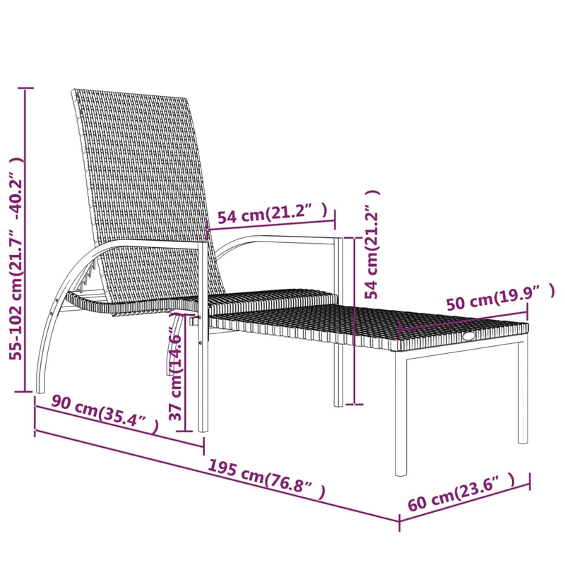 Transat chaise longue bain de soleil lit de jardin terrasse meuble d'extérieur avec repose-pied résine tressée marron 02_0012591