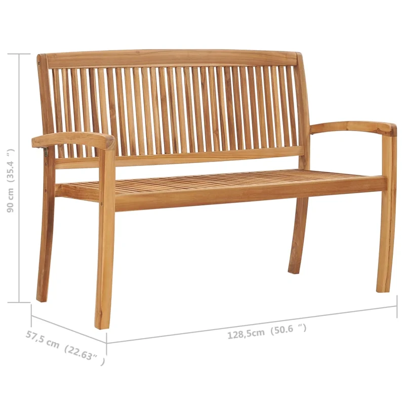 Banc de jardin meuble de patio d'extérieur terrasse empilable et coussin 128,5cm bois de teck massif 02_0011662