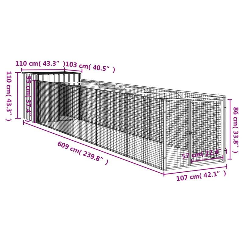 Niche pour chien avec cour clair 110 x 609 x 110 cm gris 02_0043492