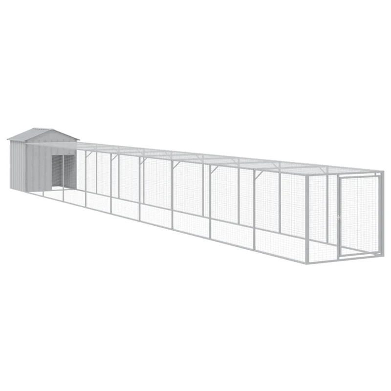 Poulailler enclos cage poules avec cour clair 117 x 1017 x 123 cm acier galvanisé gris 02_0043956