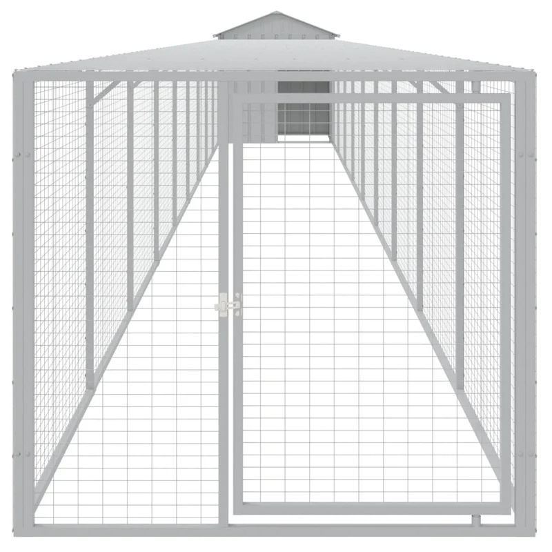 Poulailler enclos cage poules avec cour clair 117 x 1017 x 123 cm acier galvanisé gris 02_0043956