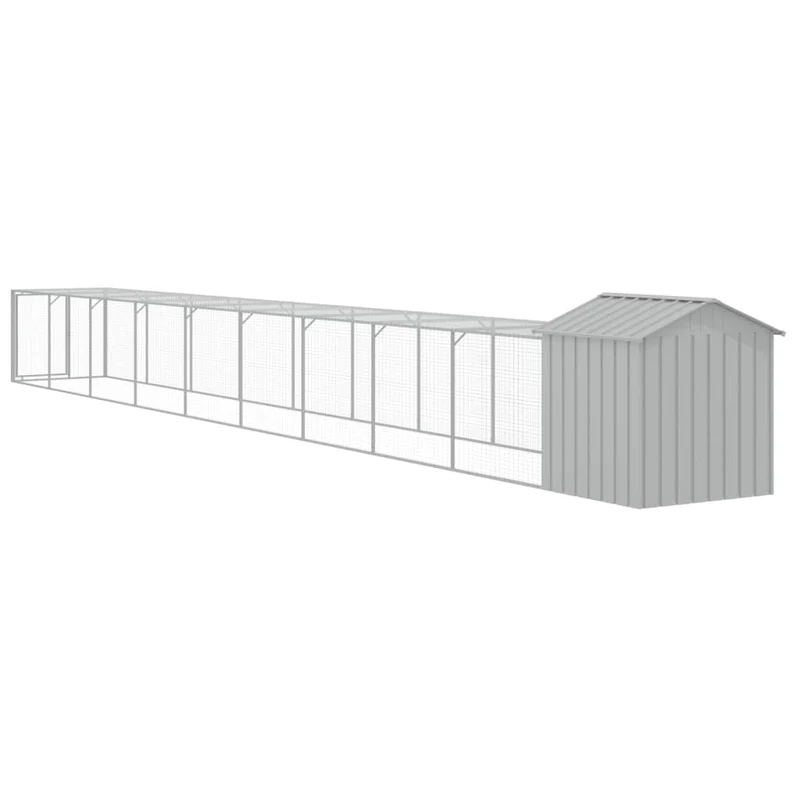 Poulailler enclos cage poules avec cour clair 117 x 1017 x 123 cm acier galvanisé gris 02_0043956