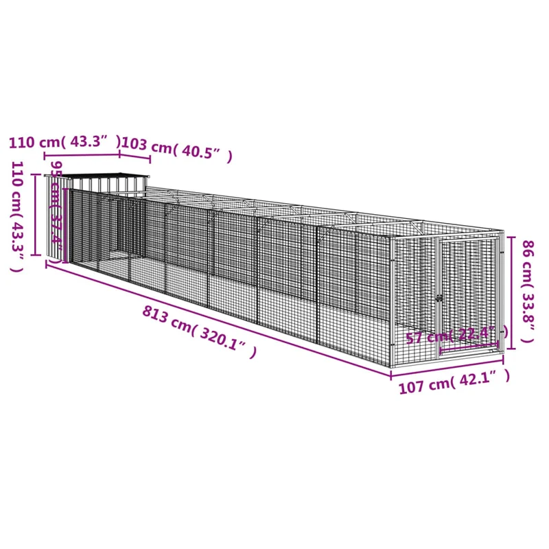 Niche pour chien avec cour clair 110 x 813 x 110 cm gris 02_0043493