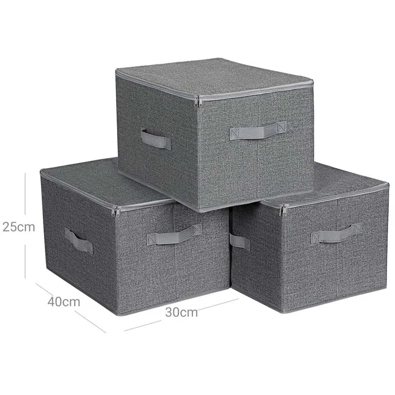 Sac de rangement lot de 3 avec couvercle boîte de rangement pliable avec poignées pour jouets vêtements gris 12_0003081