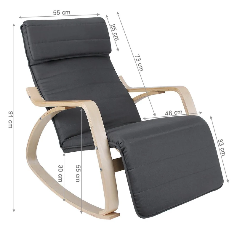 Fauteuil à bascule chaise berçante avec repose-pieds réglable à 5 niveaux avec oreiller housse en coton capacité de charge 150 kg gris 1112007