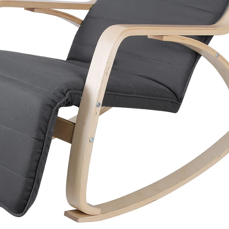 Fauteuil à bascule chaise berçante avec repose-pieds réglable à 5 niveaux avec oreiller housse en coton capacité de charge 150 kg gris 1112007