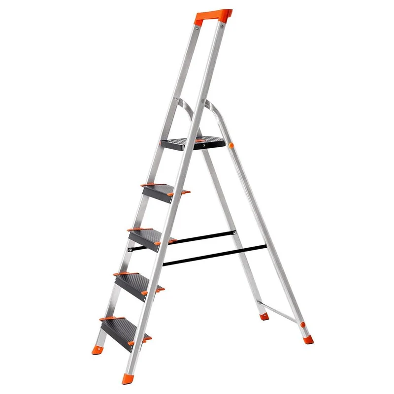 Échelle 5 marches en aluminium escabeau largeur de la marche 12 cm pliable plateau à outil pieds antidérapants capacité de charge 150 kg noir 12_0001923