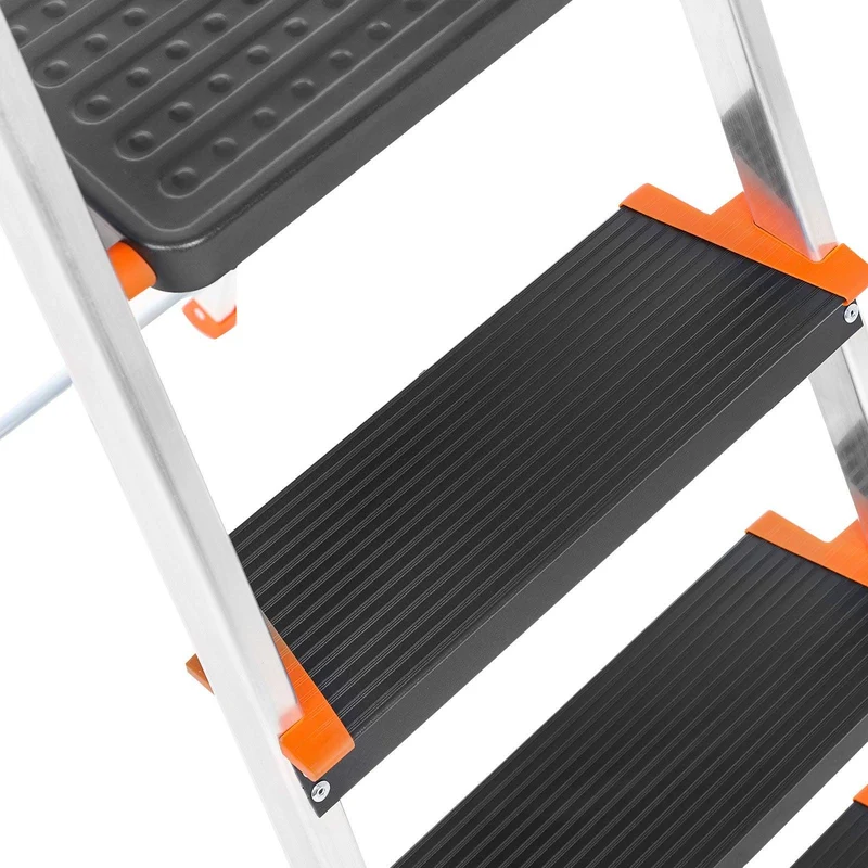 Échelle 5 marches en aluminium escabeau largeur de la marche 12 cm pliable plateau à outil pieds antidérapants capacité de charge 150 kg noir 12_0001923