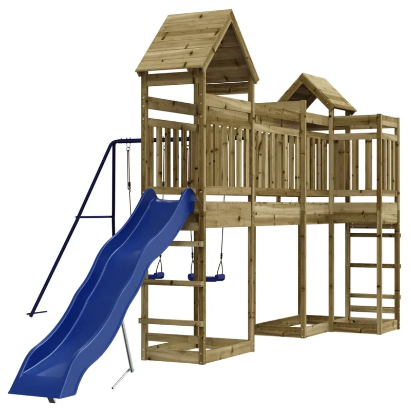 Aire de jeux d'extérieur balançoires toboggan portiques robuste jeux jardin 362 x 560 x 264 cm bois de pin imprégné 02_0004787