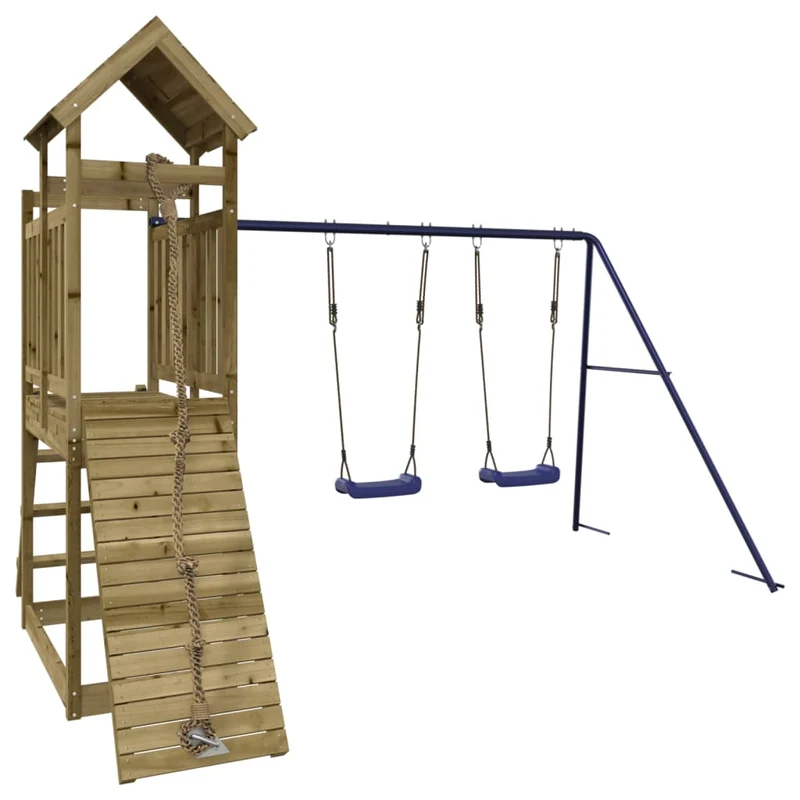 Aire de jeux d'extérieur balançoires toboggan portiques robuste jeux jardin 313 x 248 x 214 cm bois de pin imprégné 02_0004999