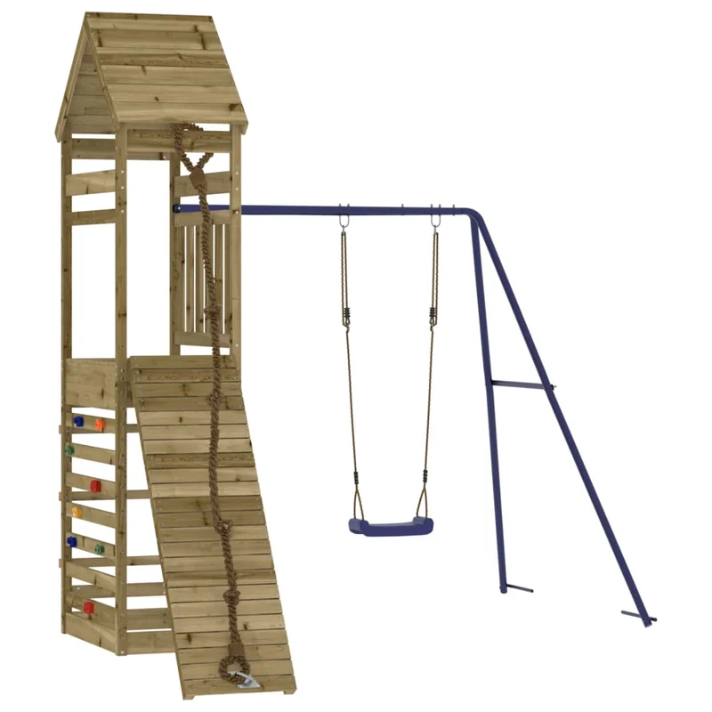 Aire de jeux d'extérieur balançoires toboggan portiques robuste jeux jardin 245 x 257 x 264 cm bois de pin imprégné 02_0004783