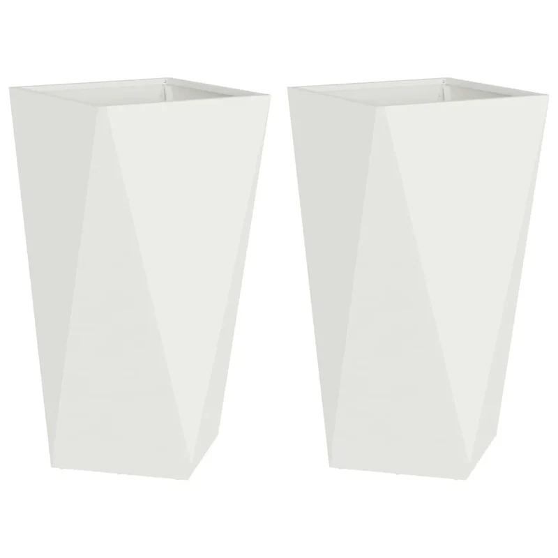 Lot de 2 jardinières modernes pour extérieur 40 x 40 x 75 cm en acier blanc 02_0053023