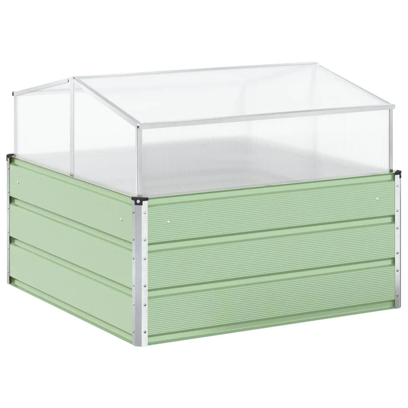 Jardinière rectangulaire design industriel extérieur 100 x 100 x 77 cm en acier galvanisé vert pastel 02_0059295