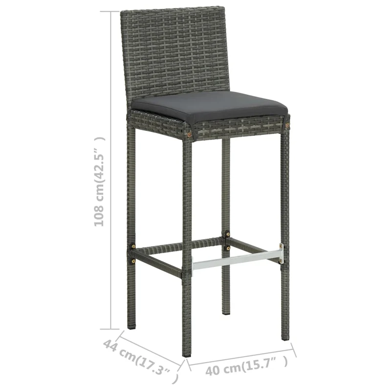 Ensemble de bar de jardin avec coussins 3 pièces gris 02_0013455