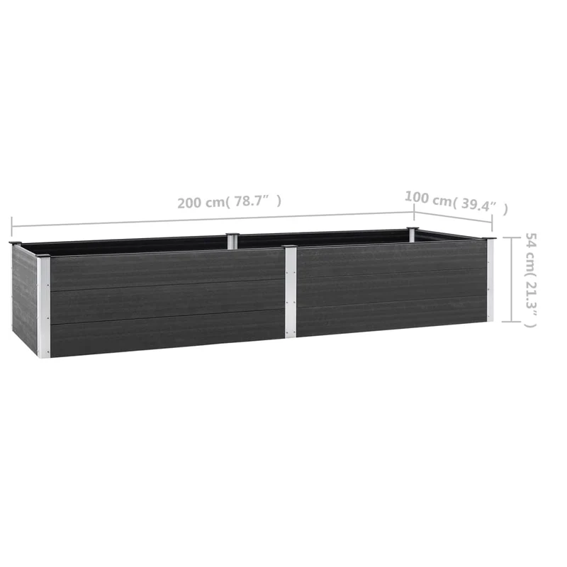 Jardinière bac lit surélevé plantes fleurs terrasse jardin de jardin 200 x 100 x 54 cm WPC gris 02_0039392