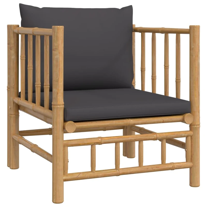 Salon de jardin meuble d'extérieur ensemble de mobilier 12 pièces avec coussins gris foncé bambou 02_0015587