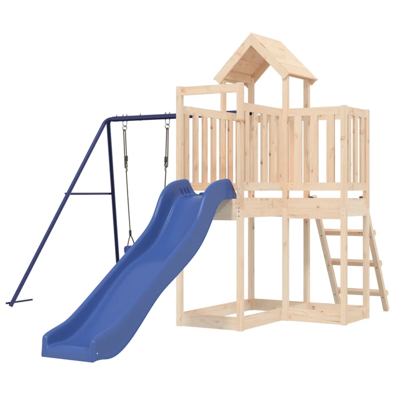 Aire de jeux d'extérieur balançoires toboggan portiques robuste jeux jardin 286 x 378 x 214 cm bois de pin massif 02_0004973