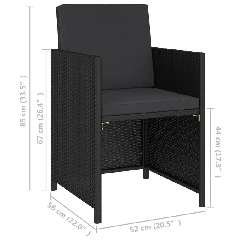 Mobilier à dîner de jardin 6 pièces et coussins résine tressée noir 02_0014802