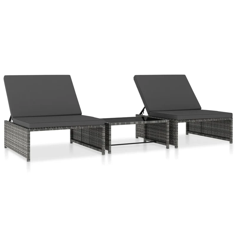 Lot de 2 transats chaise longue bain de soleil lit de jardin terrasse meuble d'extérieur avec table résine tressée gris 02_0012127
