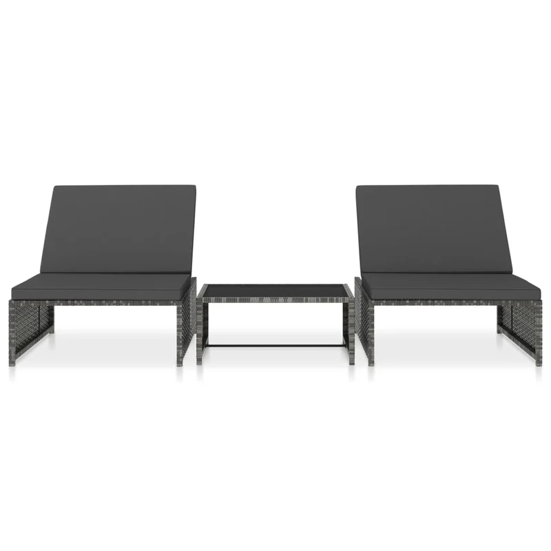 Lot de 2 transats chaise longue bain de soleil lit de jardin terrasse meuble d'extérieur avec table résine tressée gris 02_0012127