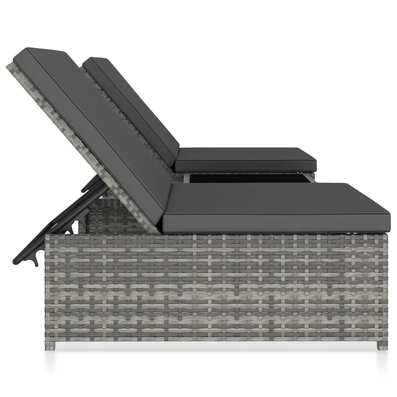Lot de 2 transats chaise longue bain de soleil lit de jardin terrasse meuble d'extérieur avec table résine tressée gris 02_0012127
