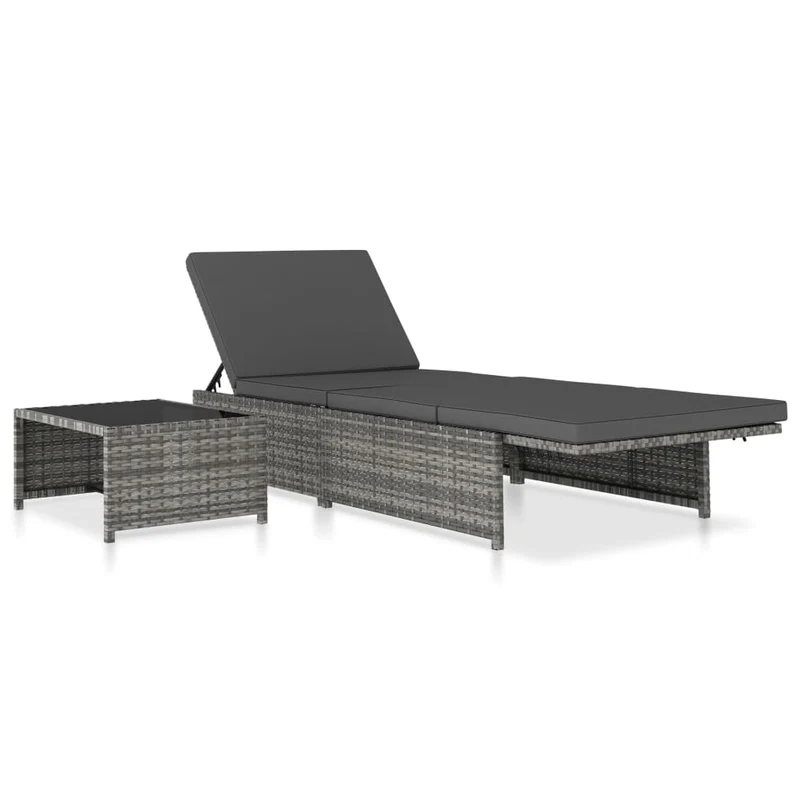 Lot de 2 transats chaise longue bain de soleil lit de jardin terrasse meuble d'extérieur avec table résine tressée gris 02_0012127