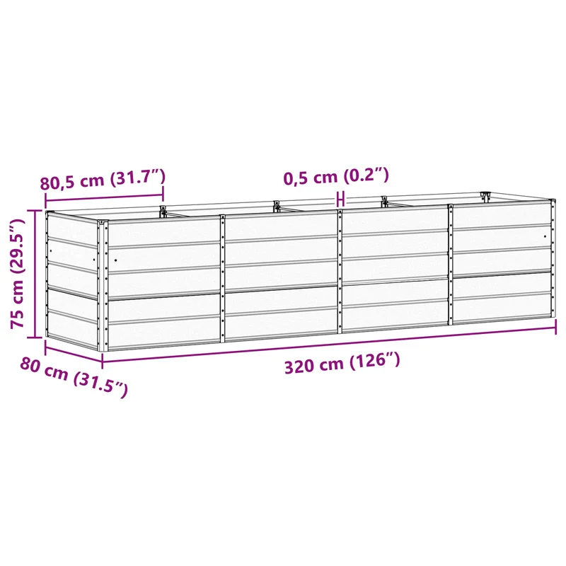 Jardinière moderne 240 x 80 x 75 cm robuste usage intérieur extérieur tendance en acier anthracite 02_0059230
