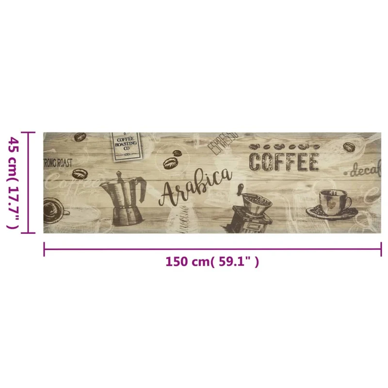 Tapis de cuisine lavable design élégant 150 x 45 cm antidérapant doux en velours marron 02_0056417