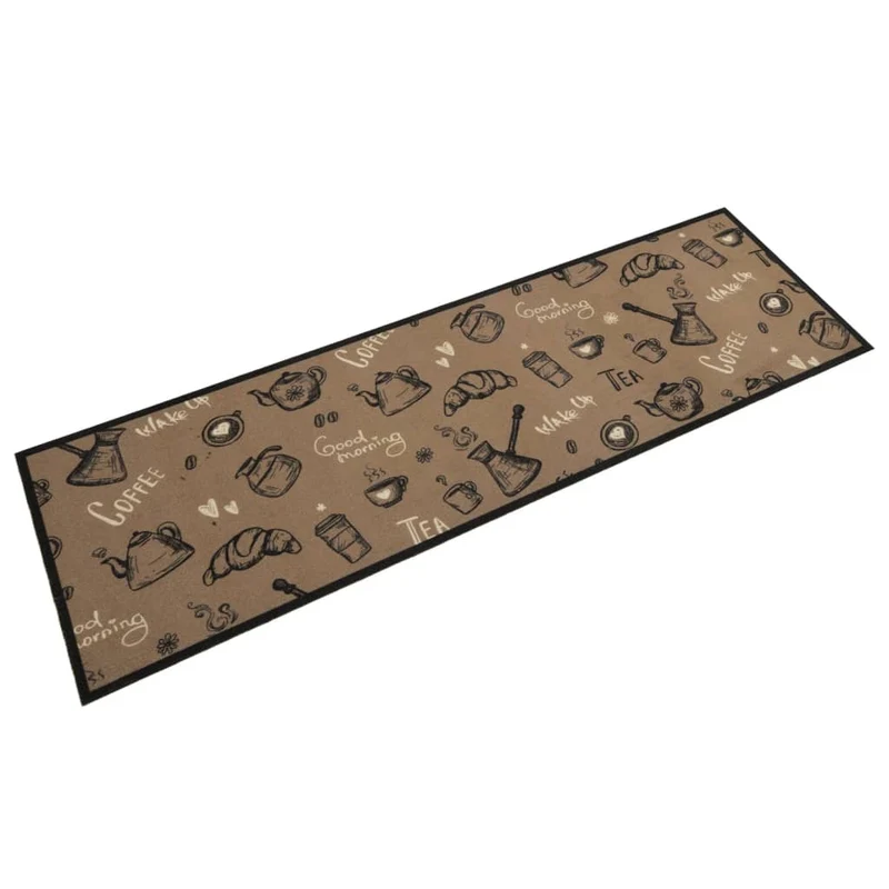 Tapis de cuisine lavable design élégant 150 x 45 cm antidérapant moelleux en velours brun 02_0056426