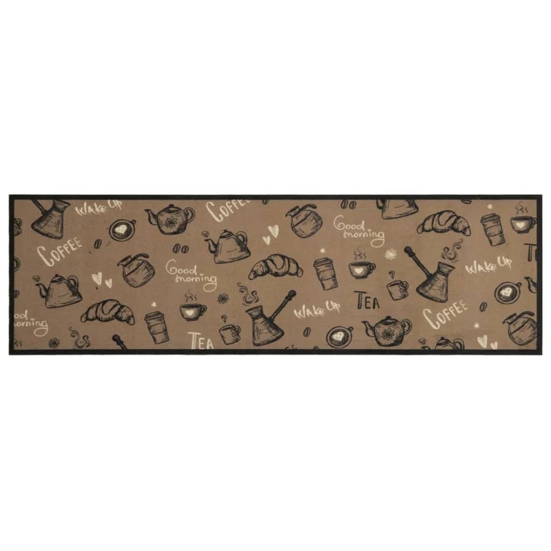 Tapis de cuisine lavable design élégant 150 x 45 cm antidérapant moelleux en velours brun 02_0056426