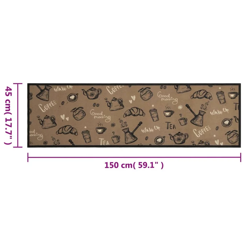 Tapis de cuisine lavable design élégant 150 x 45 cm antidérapant moelleux en velours brun 02_0056426