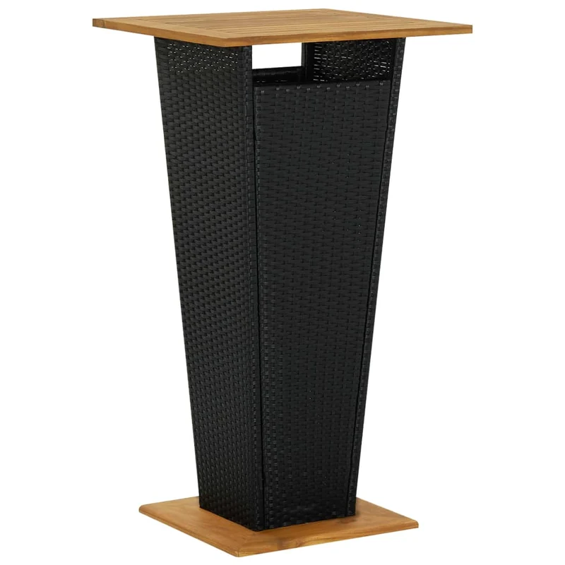 Ensemble de bar de jardin meuble extérieur terrasse 3 pièces noir poly rotin/bois massif acacia 02_0013477
