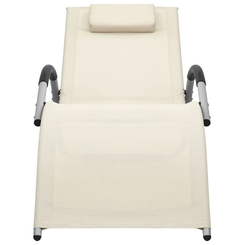 Transat chaise longue bain de soleil lit de jardin terrasse meuble d'extérieur textilène crème et gris 02_0012929